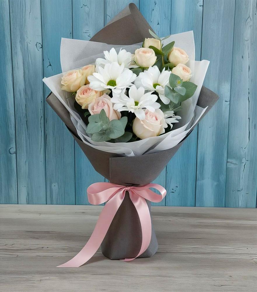 Букет цветов из: Хризантемы и Розы в Саперное