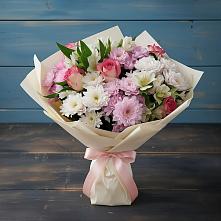 Букет цветов из:  Хризантемы, Альстромерии и Розы в Саперное